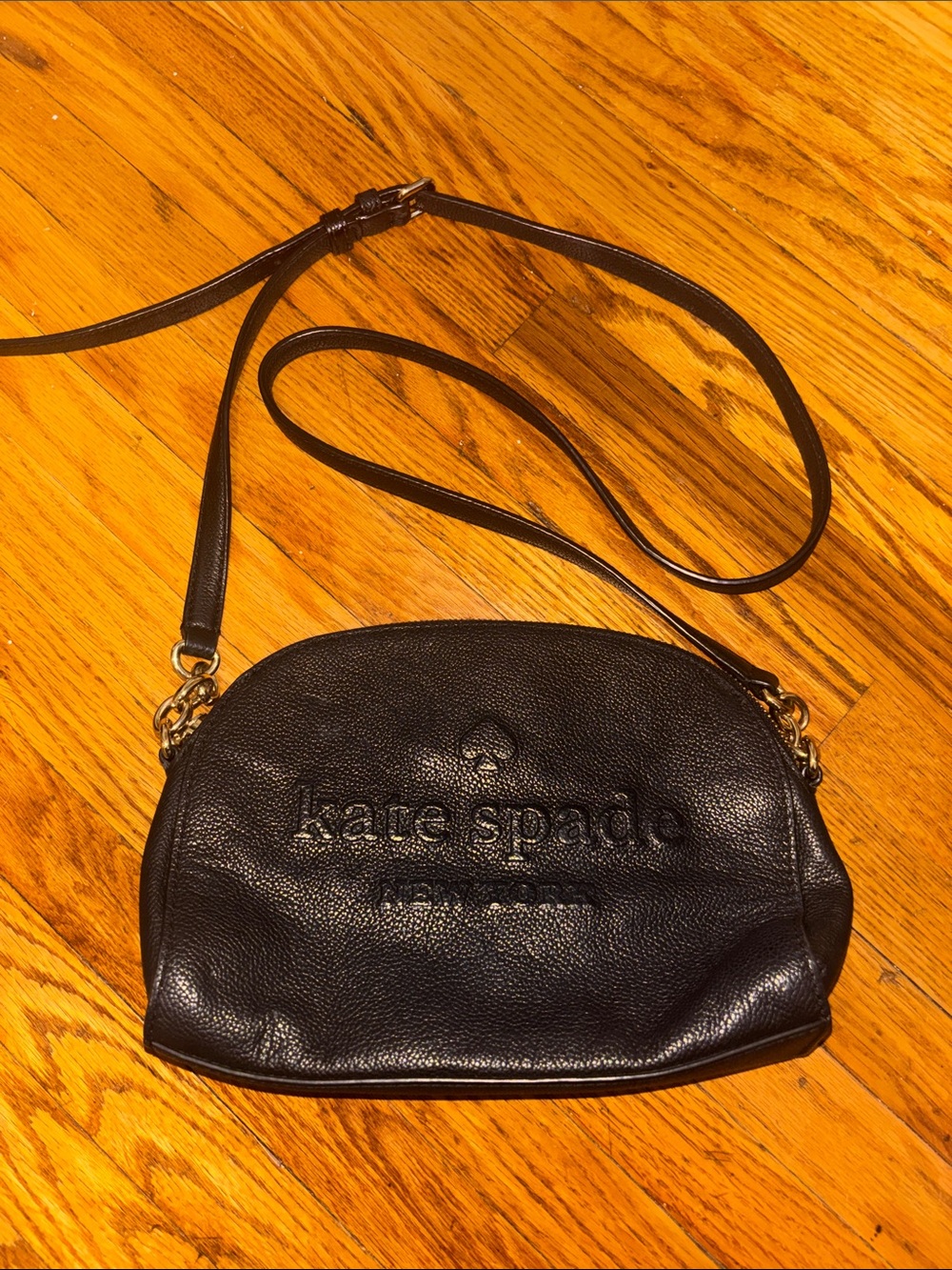 kate spade Black Pebbled Leather Embossed Logo Crossbody